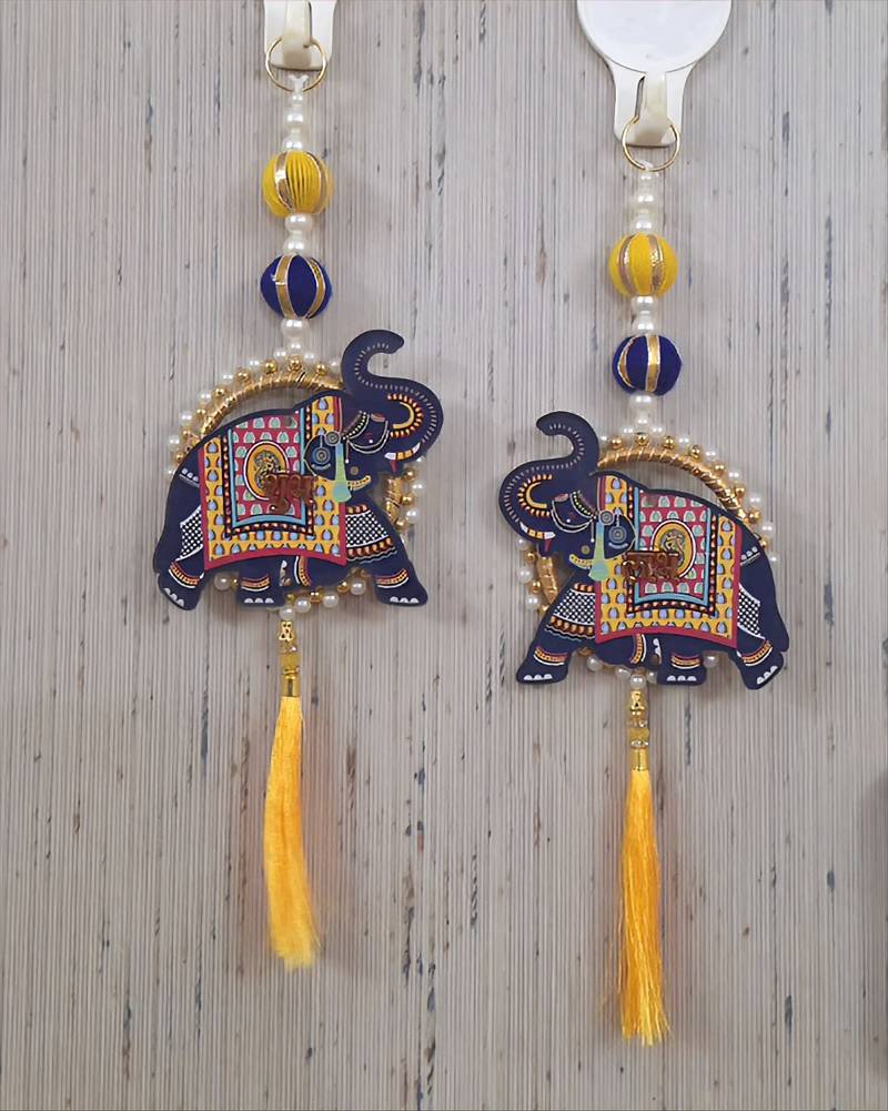 handmade elephant decorative door hanging with beads home wall hanging (pack of 2)