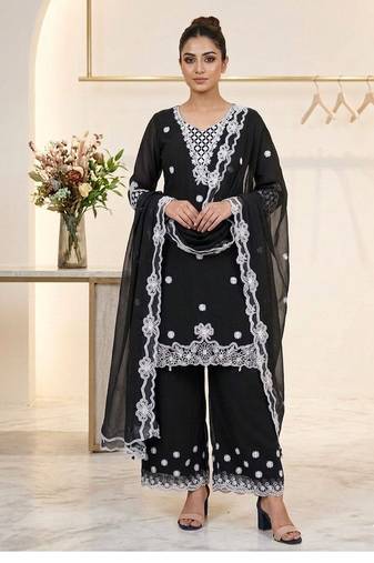 Black Color Sequence Embroidery Work Georgette Salwar Suit