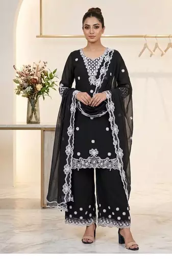 Black Color Sequence Embroidery Work Georgette Salwar Suit
