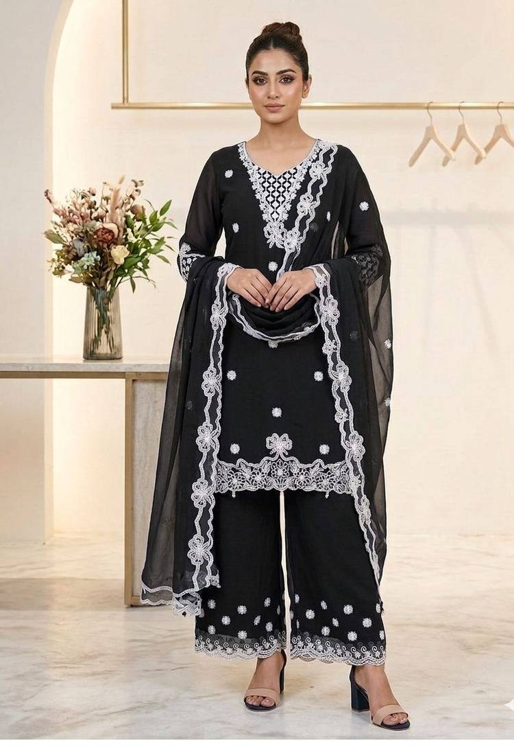 Black Color Sequence Embroidery Work Georgette Salwar Suit