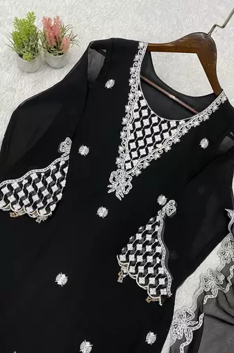 Black Color Sequence Embroidery Work Georgette Salwar Suit