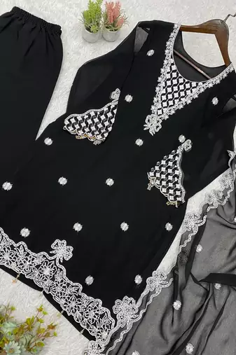 Black Color Sequence Embroidery Work Georgette Salwar Suit