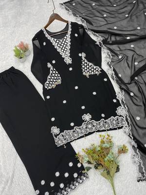 Black Color Sequence Embroidery Work Georgette Salwar Suit 4