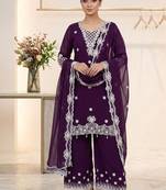 wine color sequence embroidery work georgette salwar suit