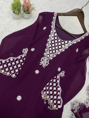 wine color sequence embroidery work georgette salwar suit 2