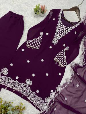 wine color sequence embroidery work georgette salwar suit 3