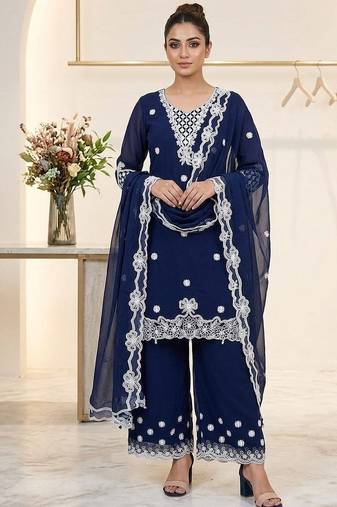 Blue Color Sequence Embroidery Work Georgette Salwar Suit