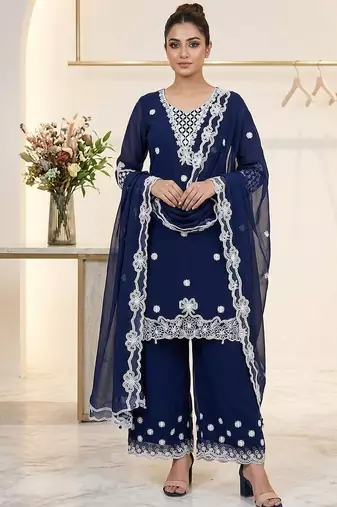 Blue Color Sequence Embroidery Work Georgette Salwar Suit