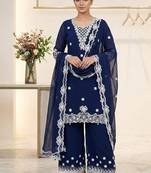 Blue Color Sequence Embroidery Work Georgette Salwar Suit