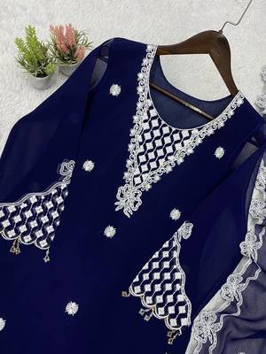 Blue Color Sequence Embroidery Work Georgette Salwar Suit 2