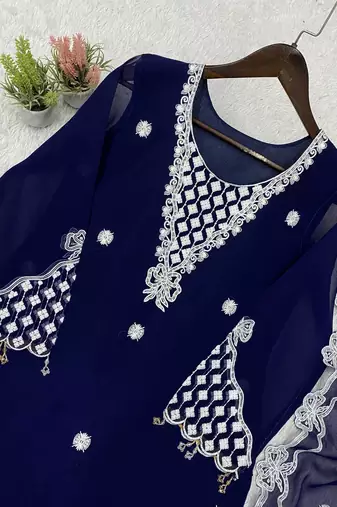 Blue Color Sequence Embroidery Work Georgette Salwar Suit