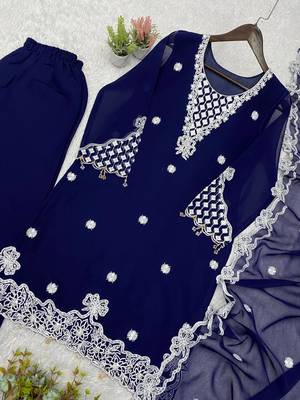 Blue Color Sequence Embroidery Work Georgette Salwar Suit 3