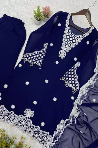 Blue Color Sequence Embroidery Work Georgette Salwar Suit