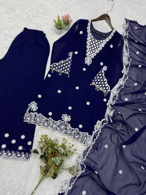 Blue Color Sequence Embroidery Work Georgette Salwar Suit 4