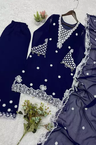 Blue Color Sequence Embroidery Work Georgette Salwar Suit
