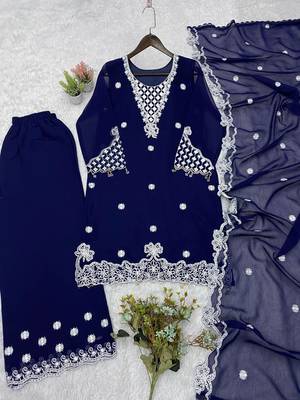 Blue Color Sequence Embroidery Work Georgette Salwar Suit 5