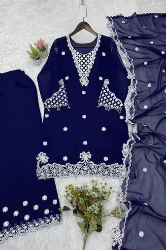 Blue Color Sequence Embroidery Work Georgette Salwar Suit