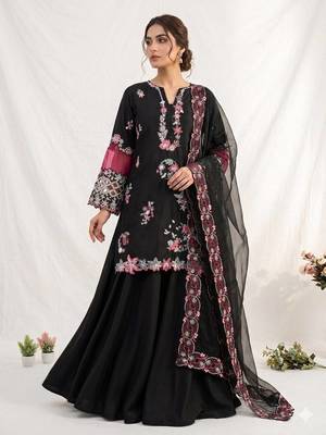 Black Color Sequence Embroidery Work Silk Blend Salwar Suit 1