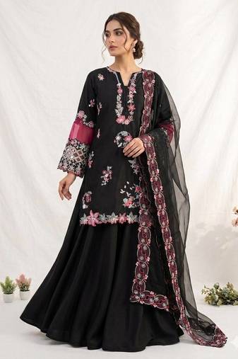 Black Color Sequence Embroidery Work Silk Blend Salwar Suit