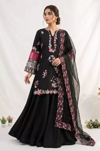 Black Color Sequence Embroidery Work Silk Blend Salwar Suit