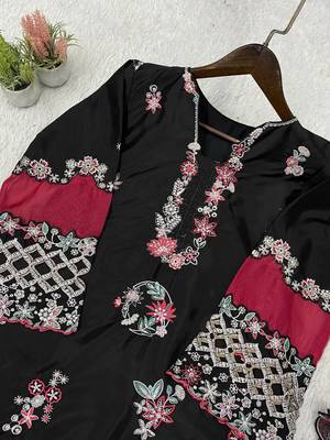 Black Color Sequence Embroidery Work Silk Blend Salwar Suit 2