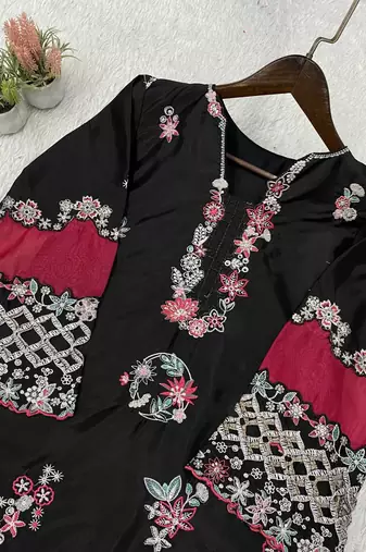 Black Color Sequence Embroidery Work Silk Blend Salwar Suit