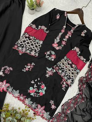 Black Color Sequence Embroidery Work Silk Blend Salwar Suit 3