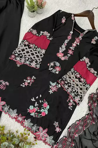 Black Color Sequence Embroidery Work Silk Blend Salwar Suit