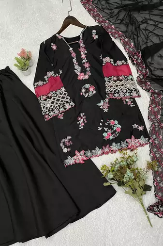 Black Color Sequence Embroidery Work Silk Blend Salwar Suit