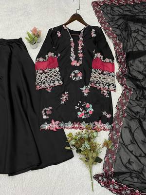 Black Color Sequence Embroidery Work Silk Blend Salwar Suit 5