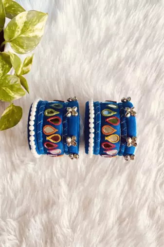  handcrafted royal blue teardrop mirror & pearl bangle stack (for both hands)