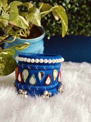  handcrafted royal blue teardrop mirror & pearl bangle stack (for both hands) 2