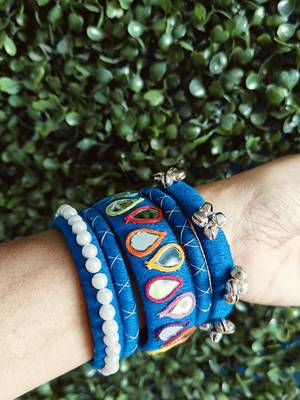  handcrafted royal blue teardrop mirror & pearl bangle stack (for both hands) 3