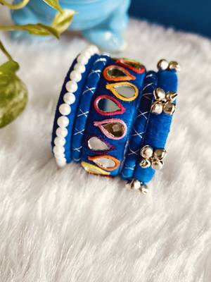  handcrafted royal blue teardrop mirror & pearl bangle stack (for both hands) 4