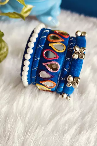  handcrafted royal blue teardrop mirror & pearl bangle stack (for both hands)