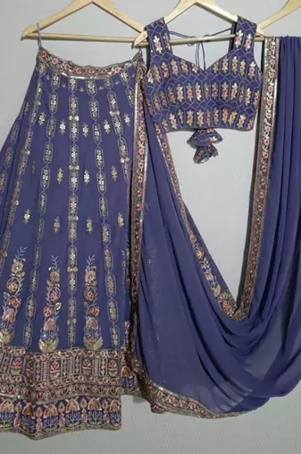 lavender floral zari thread embroidered lehenga set