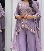 Lavender Color Sequence Embroidery Work Silk Blend Salwar Suit