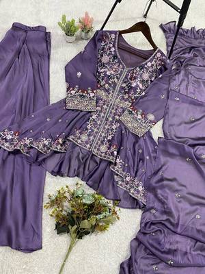 Lavender Color Sequence Embroidery Work Silk Blend Salwar Suit 3