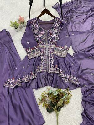 Lavender Color Sequence Embroidery Work Silk Blend Salwar Suit 4