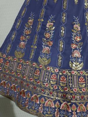 lavender floral zari thread embroidered lehenga set 4