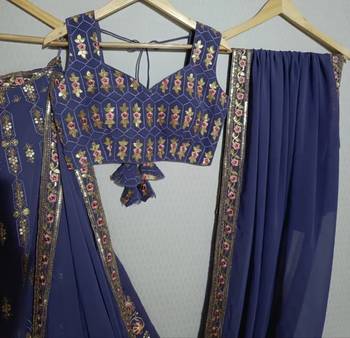 lavender floral zari thread embroidered lehenga set 5