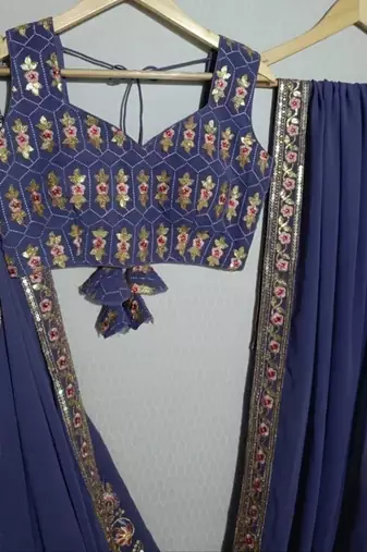 lavender floral zari thread embroidered lehenga set