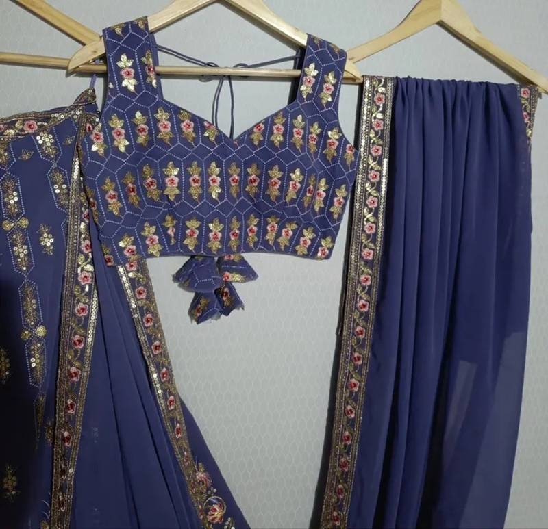 lavender floral zari thread embroidered lehenga set