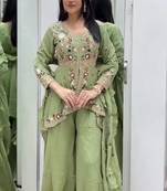 Green Color Sequence Embroidery Work Silk Blend Salwar Suit