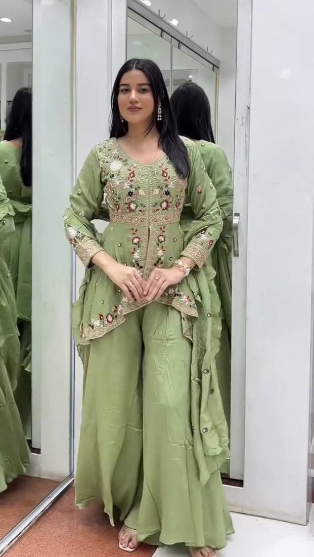 Green Color Sequence Embroidery Work Silk Blend Salwar Suit