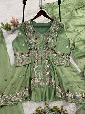 Green Color Sequence Embroidery Work Silk Blend Salwar Suit 2