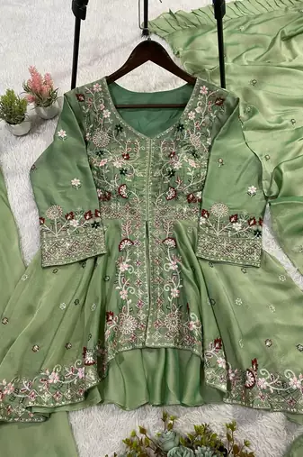 Green Color Sequence Embroidery Work Silk Blend Salwar Suit
