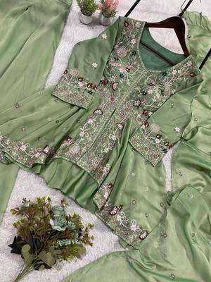 Green Color Sequence Embroidery Work Silk Blend Salwar Suit 3