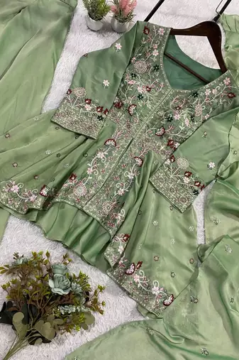 Green Color Sequence Embroidery Work Silk Blend Salwar Suit
