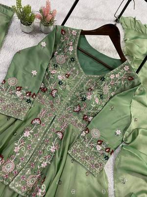 Green Color Sequence Embroidery Work Silk Blend Salwar Suit 4